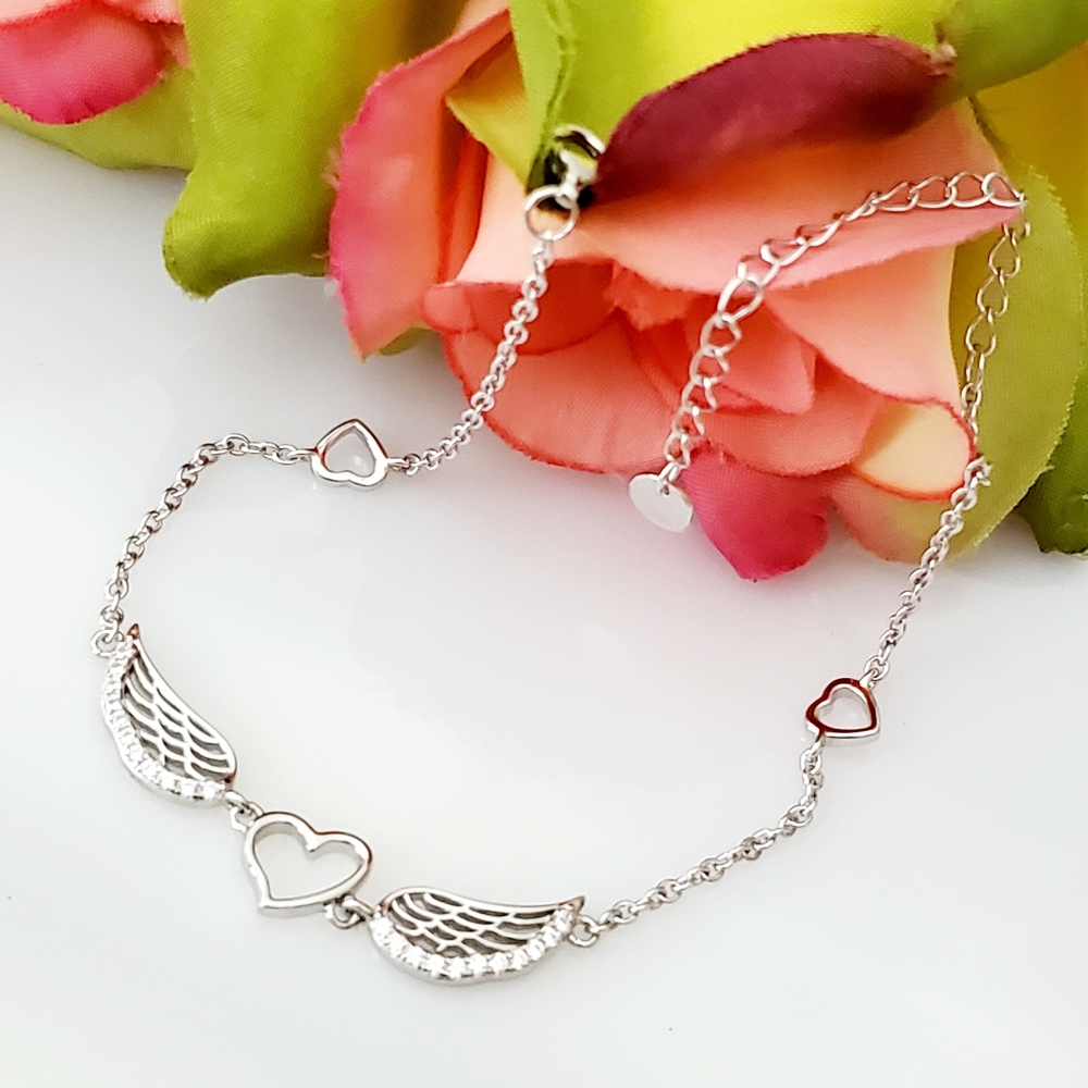 NEW 925 Angel Wing Heart Bracelet